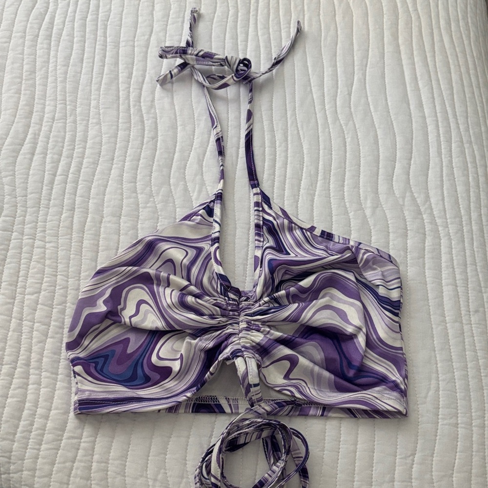 SHEIN Purple Patterned Halter Tank Top